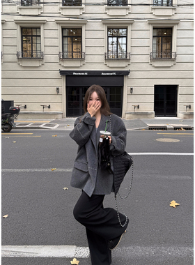 Scout 「马*拉大衣」桑蚕丝荃羊毛手缝线廓形大衣女冬西装外套