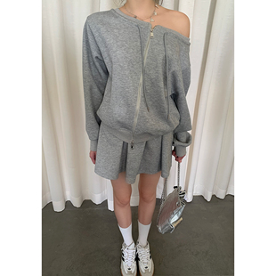 运动套套装 裙裤 两件套 洛杉矶sporty斜肩一字肩两穿卫衣 Scout