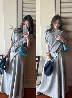 Scout 穿搭舒适区 夏季凉感莫代尔垂坠灰色半身裙女高腰显瘦裙子