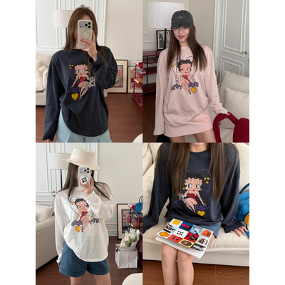 Scout 甜宠C位tee B入单品B*tty涂鸦缎缩丝凉感印花防晒长T恤女