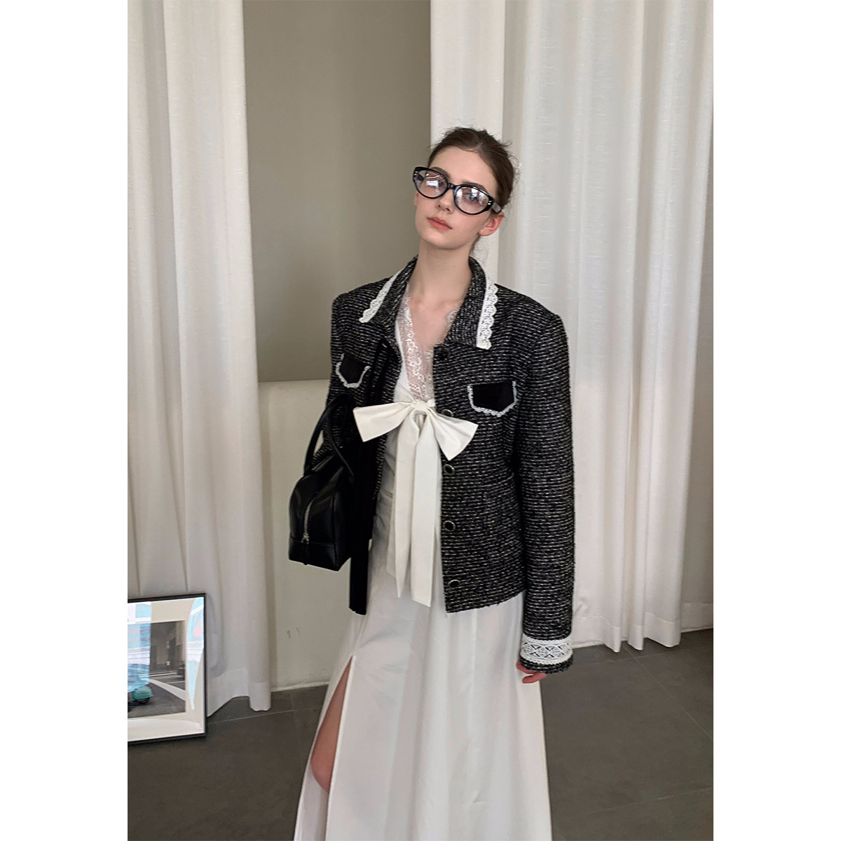 Scout 巴黎黑天鹅 复古丝绒编织蕾丝小香外套女短款气质时髦上衣,女装/女士精品,短外套,淘宝优惠券,粉丝福利购,淘宝优惠卷