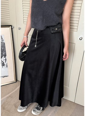 Scout 实用主义 JU百搭好穿加厚秋冬丝绒黑色长半身裙女冬季