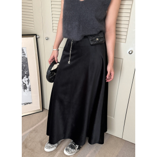 JU百搭好穿加厚秋冬丝绒黑色长半身裙女冬季 Scout 实用主义