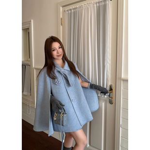 Scout Art gallery艺术氛围富家女 全羊毛阿尔巴卡手工斗篷大衣女