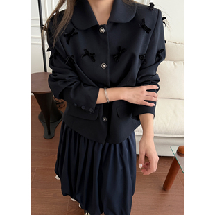 女 斜搭扣手缝丝绒蝴蝶结挺括羊毛西装 Scout 安妮霍尔解构艺术感