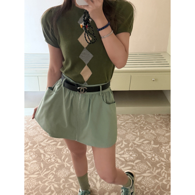 Scout chao细支 日常百搭菱格纹气质夏日轻透桑蚕丝针织上衣女