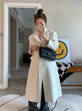 SCOUT原创设计【限量】阿尔巴卡拼接设计呢子大衣女冬中长款外套