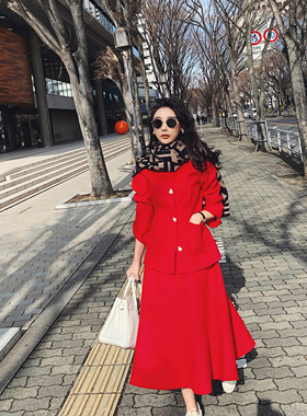 【Scout】 红色洋气名媛气质过年毛呢两件套秋冬