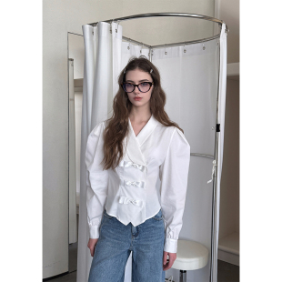 衬衫 复古精梳棉造型感蝴蝶结宫廷袖 女白色上衣 凡尔赛宫 Scout