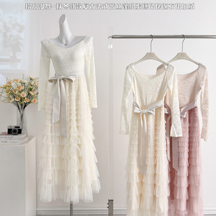 Catyears猫年 粉荔漫舞~复古法式蕾丝蓬松蛋糕裙摆连衣裙加绒