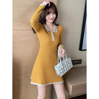 小个子针织连衣裙女秋冬收腰显瘦气质法式配大衣的内搭打底毛衣裙