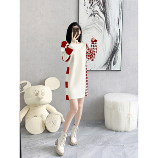 法式休闲针织毛衣连衣裙女秋冬小香风小个子宽松遮肚子内搭打底裙