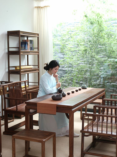 徽州木府老榆木茶桌椅组合纯实木