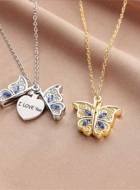ILoveYou欧美风爱心蝴蝶项链