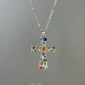 欧美跨境多彩十字架项链女ins小众设计感高级轻奢气质锁骨链饰品