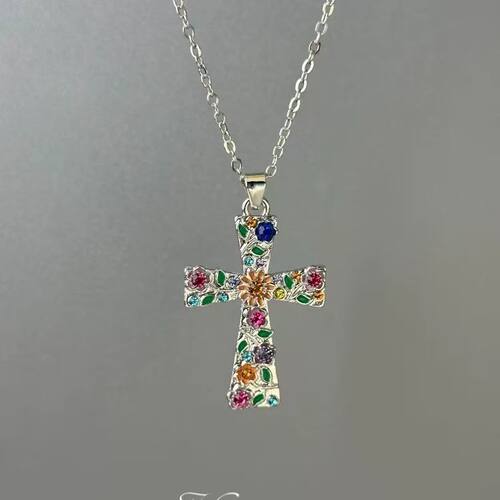 欧美跨境多彩十字架项链女ins小众设计感高级轻奢气质锁骨链饰品