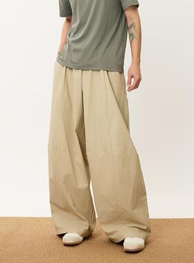 三木公白 日系复古抽绳阔腿裤男高级感 宽松垂感直筒休闲裤廓形潮