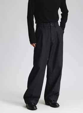 三木公白 复古水洗牛仔裤男宽松高级感 小众设计廓形直筒裤高质感