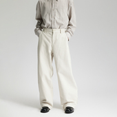 三木公白 立体剪裁米白色直筒长裤 简约斜纹休闲宽松西裤 男高级感