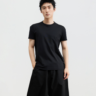 亲肤圆领休闲打底衫 T恤男合身 垂感弹力 极简风百搭短袖 三木公白