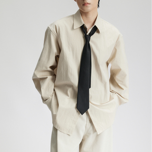 三木公白 日系复古休闲衬衫男宽松高级感 立裁硬挺廓形衬衣外套