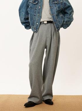 三木公白 小众设计单褶西裤男高级感 直筒垂感休闲卫裤cleanfit潮