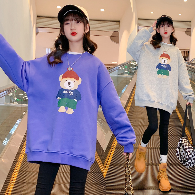 女童加绒卫衣2025新款秋冬装儿童中大童休闲一体绒中长款保暖上衣