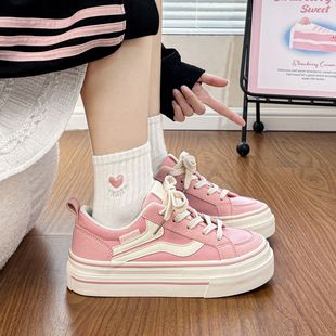轻便厚底风厚底多巴胺帆布鞋2026高级新款学生校园甜美鞋子