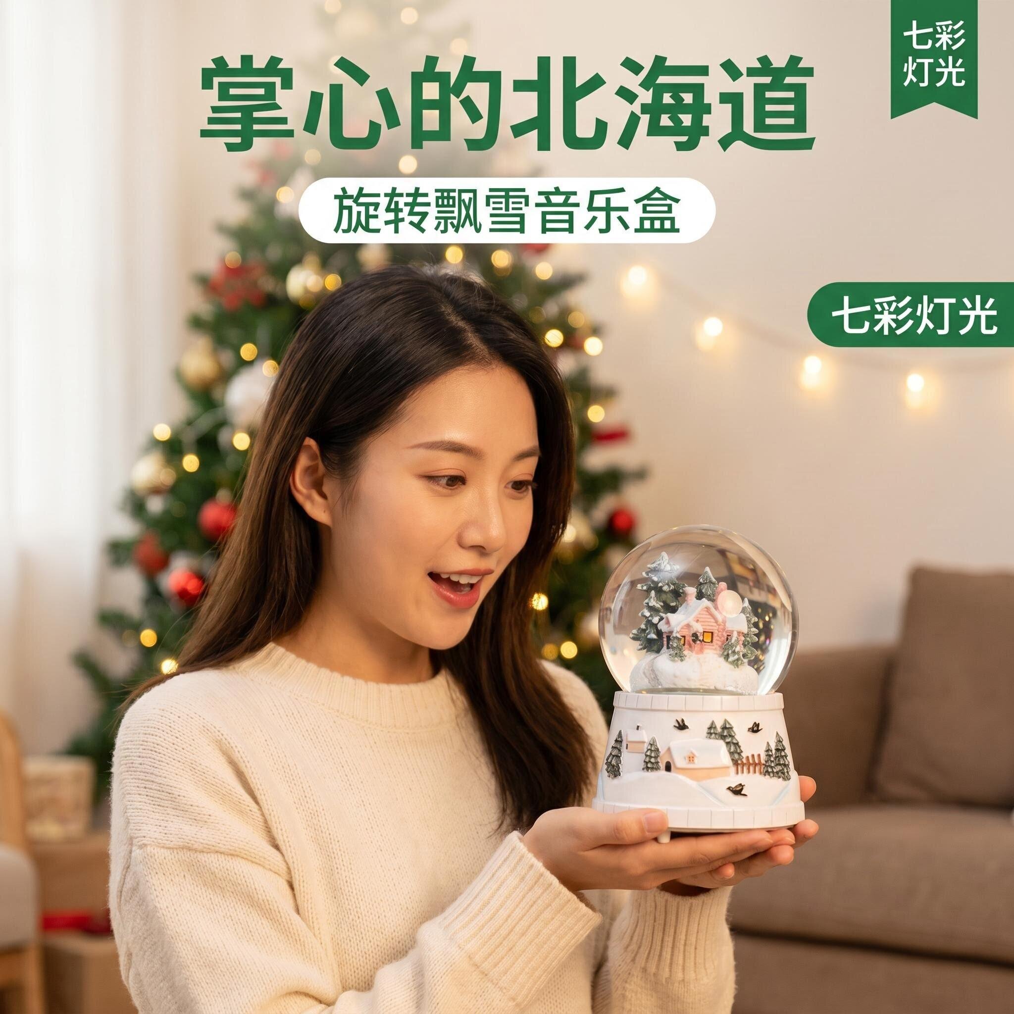 音乐盒水晶球自动飘雪八音盒儿童节小夜灯女生女孩子生日礼物摆件