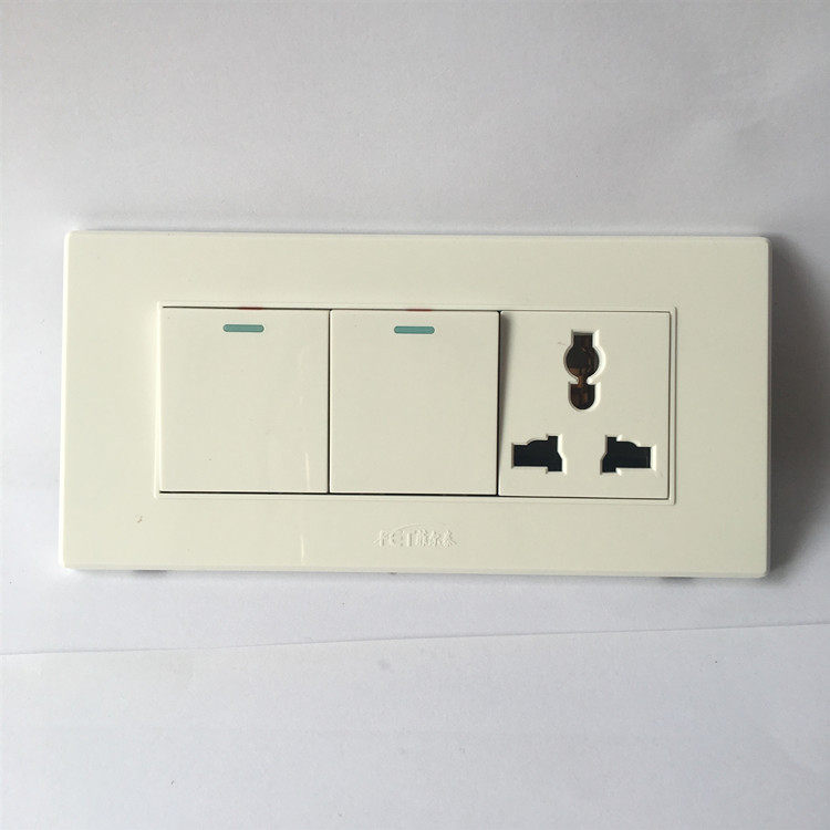 118型75系列三位大板墙壁开关插座面板10A250V两开一插三孔单双控