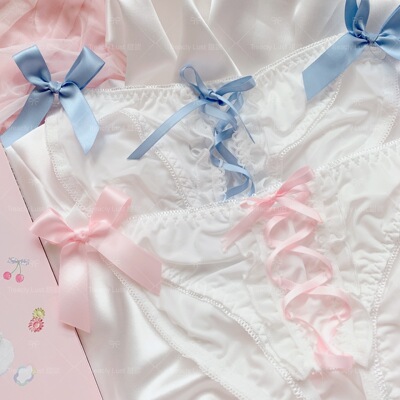 交叉蝴蝶结开档少女牛奶丝内裤