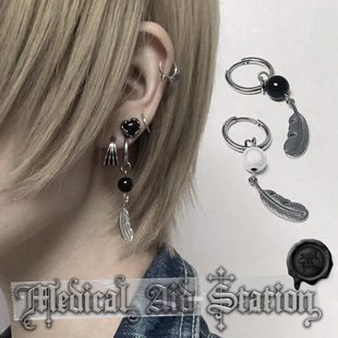 钛钢珠链羽毛耳环不掉色朋克亚文化男女无性别耳坠 MAS救护所