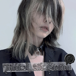 pu仿皮黑颈带 朋克风假领子项圈铆钉圆环暗黑choker MAS救护所