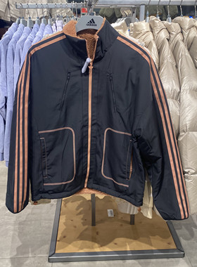 阿迪达斯三叶草男子秋冬运动休闲保暖棉服羊羔绒两面穿外套IY5387