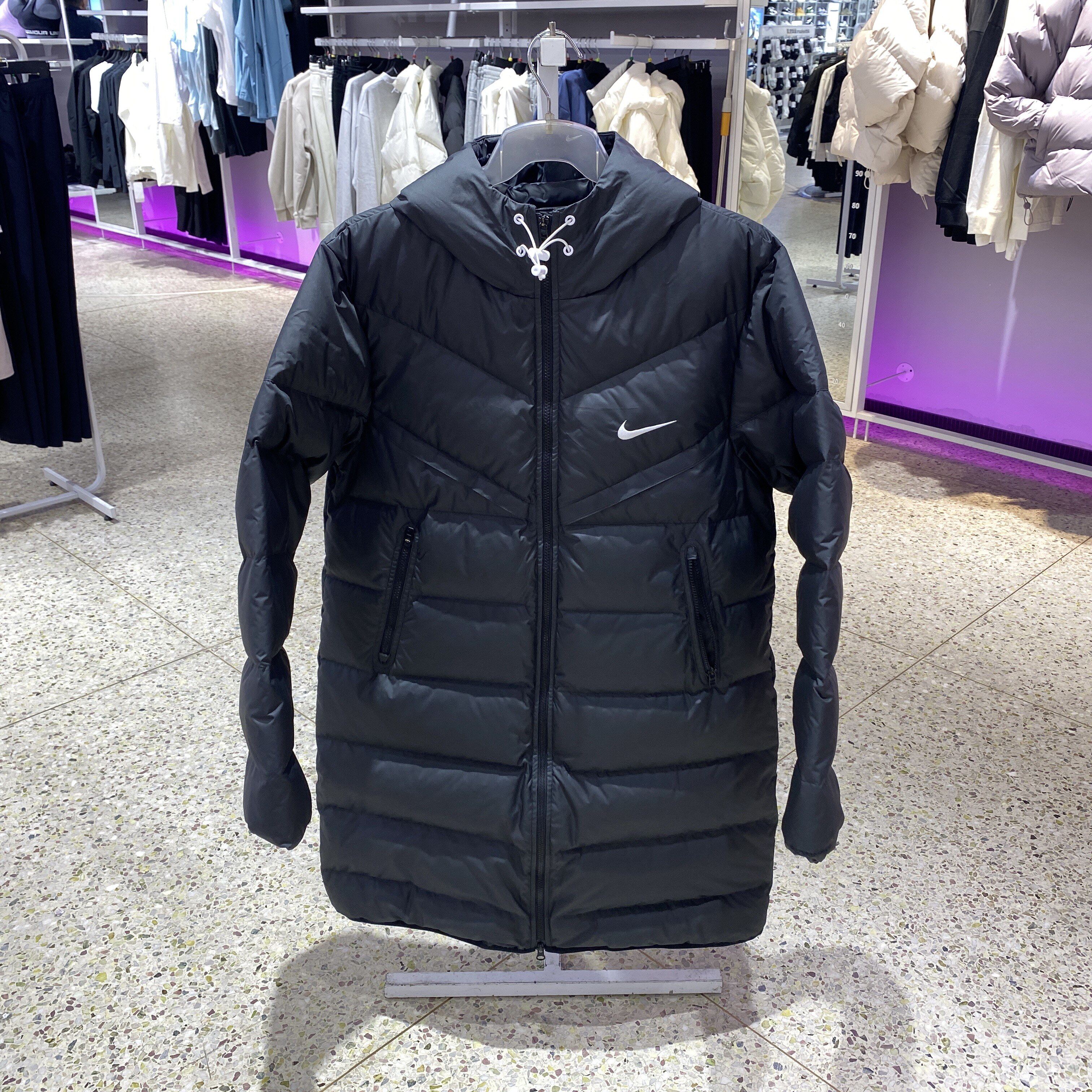 耐克WINDRUNNER风行者男防风防泼水羽绒服中长款黑外套HQ4185-010