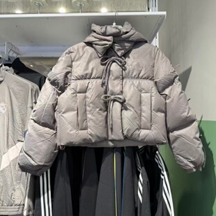 Adidas阿迪达斯三叶草女25秋冬蝴蝶结可拆卸帽子羽绒服外套KC2609