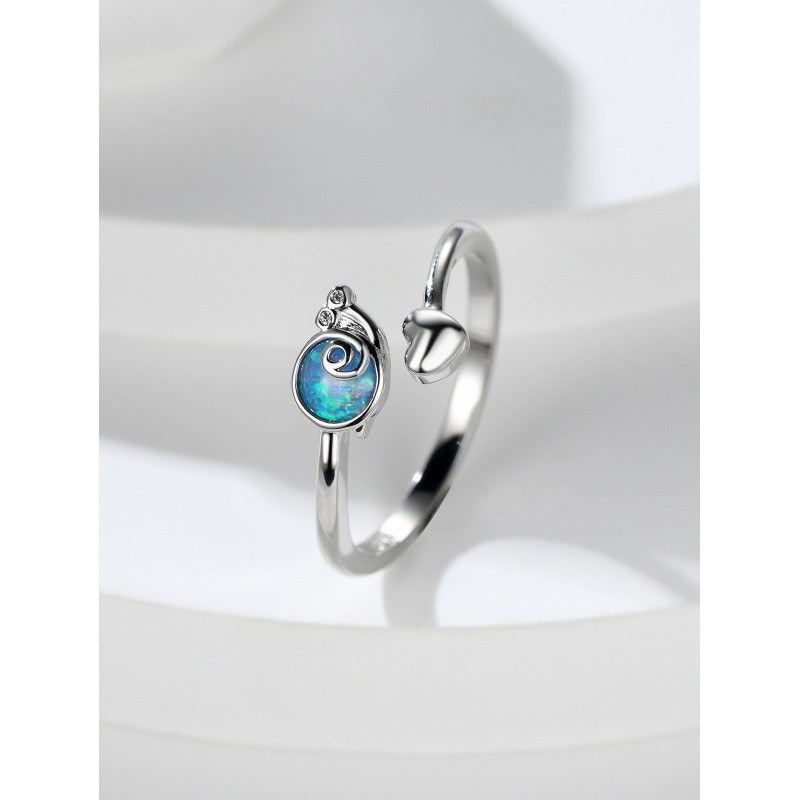 新款跨境时尚个性白金蓝澳宝小蜗牛爱心开口戒指百搭指环