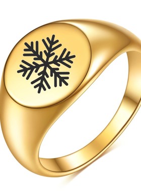 新款欧美不锈钢光面指环12MM椭圆钛钢18K金色指环女雪花戒指男女
