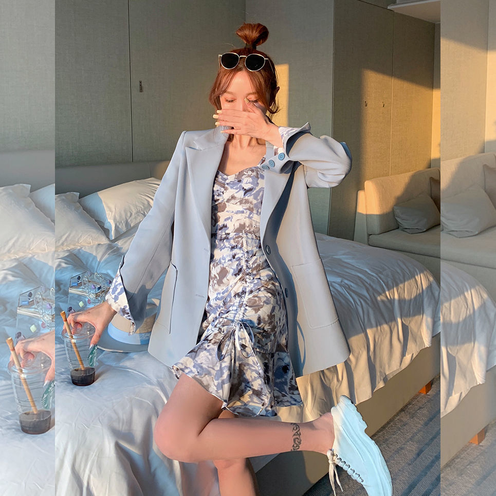 French floral dress 2021 new spring sexy suspender skirt slim chiffon skirt oil painting skirt