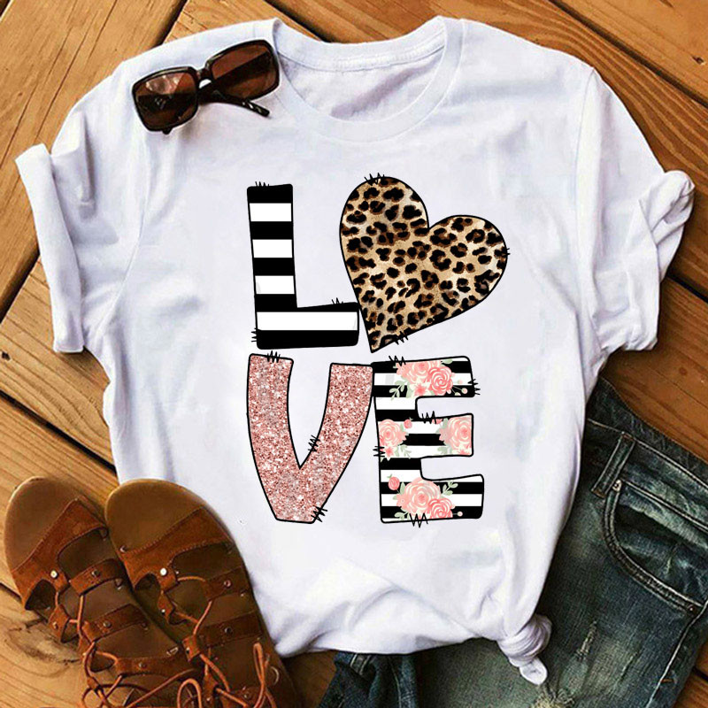 heart print t-shirt心型爱心love字母印花圆领宽松百搭女t恤短袖