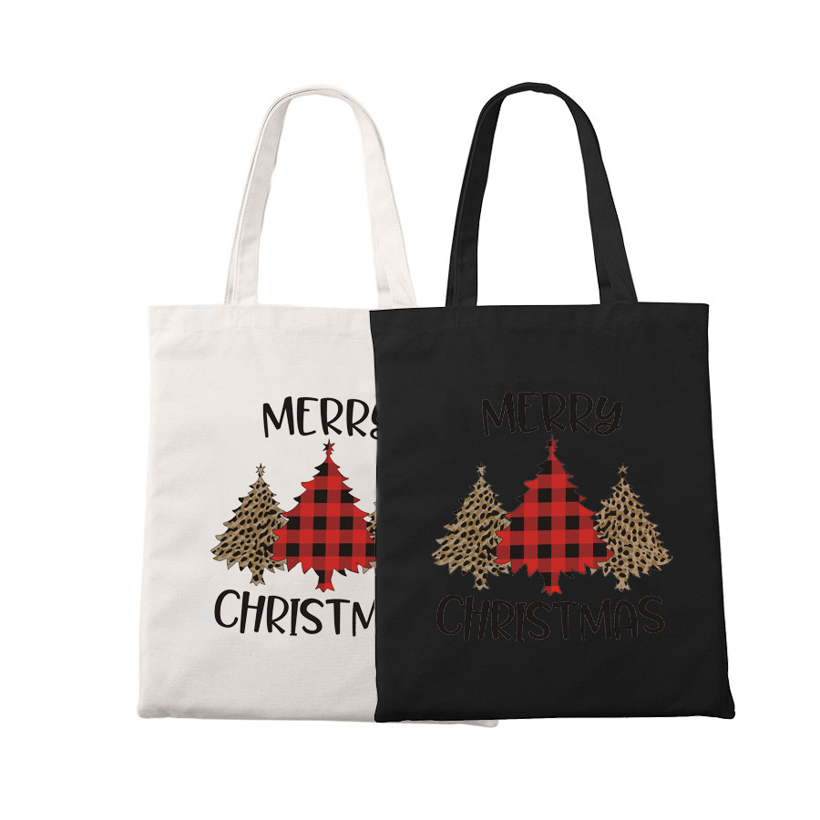 christmas tree canvas bag 圣诞树黑白帆布袋超大容量单肩包