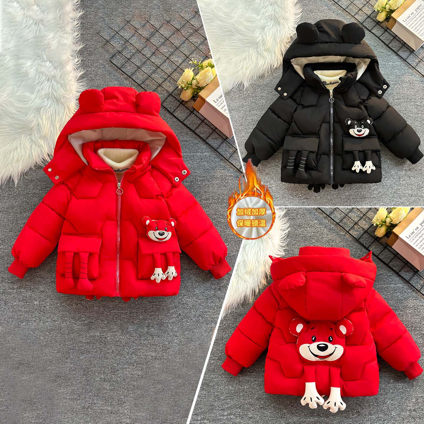 男童装小男孩冬装加绒加厚羽绒棉服1-2-4岁3宝宝卡通棉衣棉袄外套