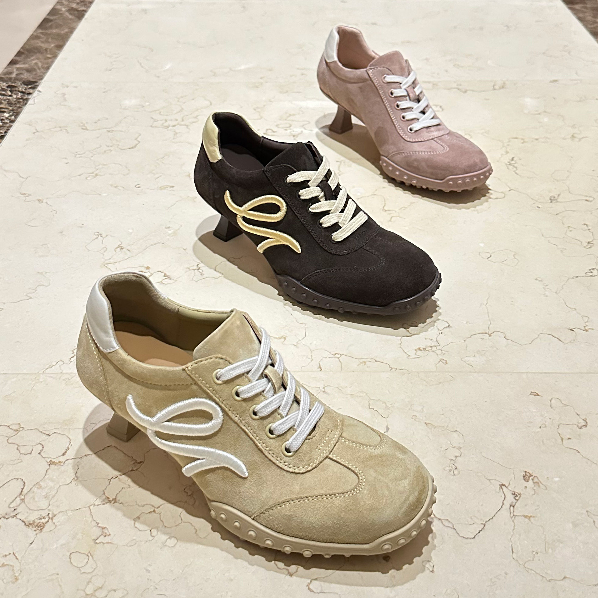 欧货2026春新款女鞋真皮细跟深口系带休闲运动高跟鞋时尚低跟单鞋,女鞋,时装靴,淘宝优惠券,粉丝福利购,淘宝优惠卷