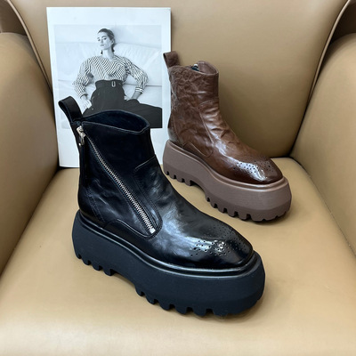 25新秋冬松糕厚底马丁靴复古加绒