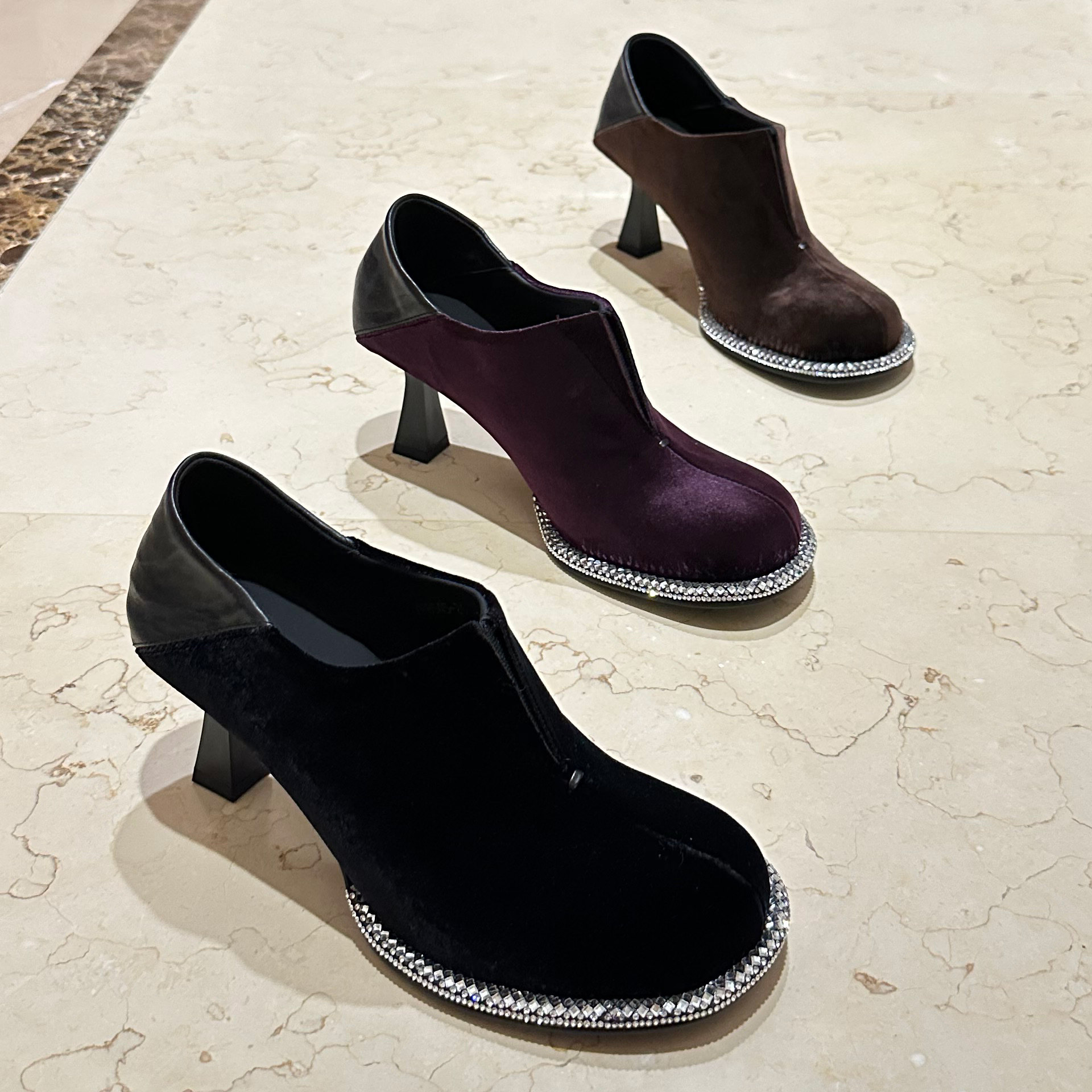 欧货2026春新款女鞋圆头细跟水钻边深口丝绒贵气新中式国风单鞋潮,女鞋,时装靴,淘宝优惠券,粉丝福利购,淘宝优惠卷