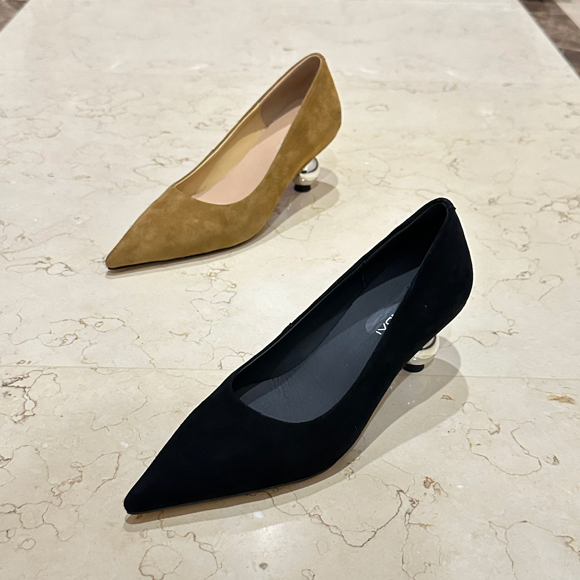 欧货2025春夏新款女瓢鞋尖头小猫跟浅口真皮百搭职业工作高跟鞋潮