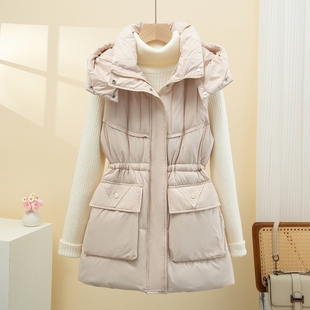 羽绒棉马甲女2025年冬季新款中长款收腰连帽洋气爆款背心马夹外套