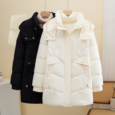 羽绒棉服女士中长款2025冬季新款小个子宽松棉袄保暖加厚棉衣外套