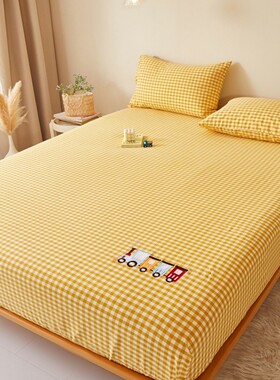 无印良品床笠纯棉单件床垫套防滑床单1.8床全棉单人床罩1.35x200m