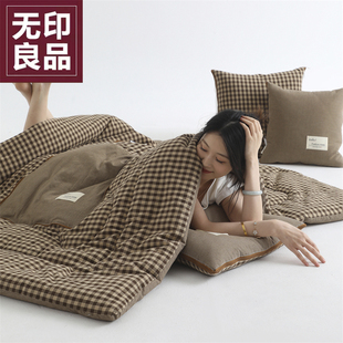 无印良品A类全棉抱枕被子两用加厚车载午睡休闲毯被可水洗小被子